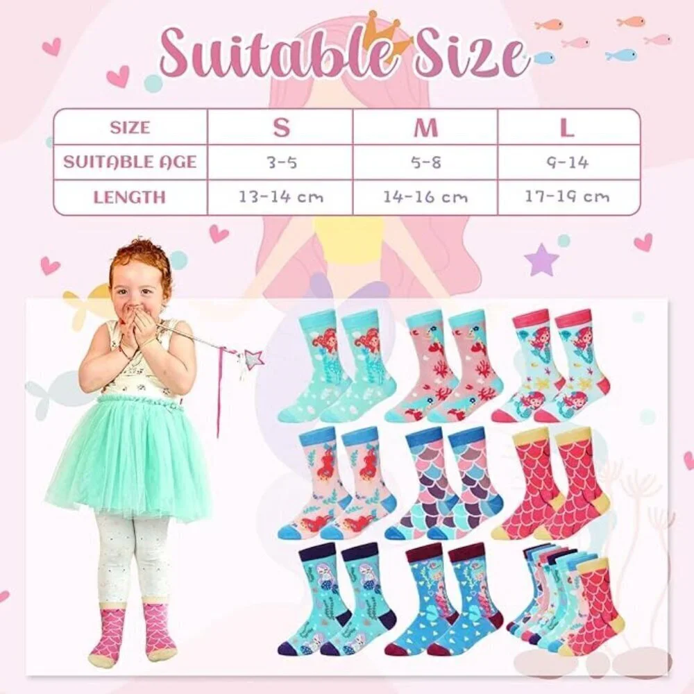 Mermaid Crew Socks Girls Size Large 9 14 Years 8 Pair